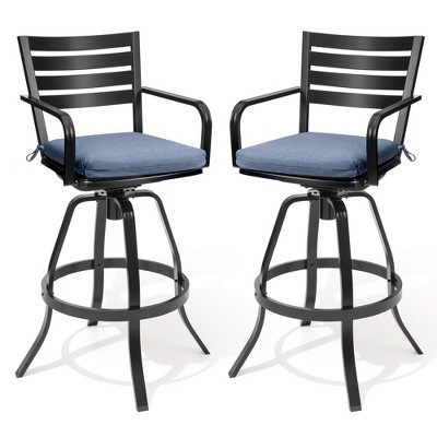 Crestlive Products Outdoor Bar Stools Set of 2  Aluminum Swivel Barstools with Sunbrella Cushion Cast Aluminum Patio High Chair Bistro Set