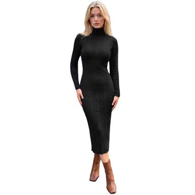 INSPIRE CHIC Women's Mock Neck Long Sleeve Ribbed Knit Slim Bodycon Casual Maxi Sweater Dresses S Black : Target