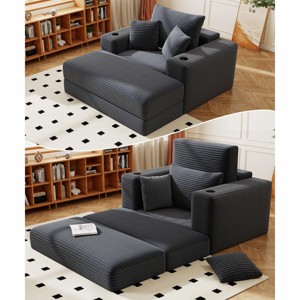 Gericco Oversized Chaise Lounge Chair 52.4" Wide, Cloud Couch with 3 Pillows - Corduroy Upholstered Deep Seat Sofa, No Assembly Required - 1 of 4