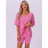 INSPIRE CHIC Women's Oversized V Neck Workout Tracksuit T-Shirts Tops with Biker Shorts Pajamas Lounge Set 2 Pcs - 3 of 4