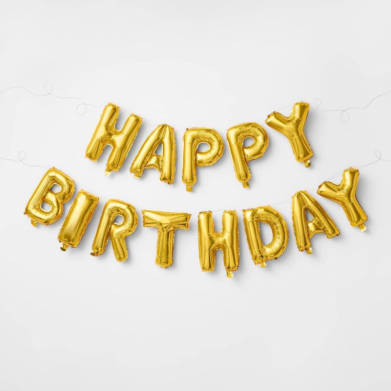 Gold Happy Birthday Foil Balloon Banner - Spritz&#8482;, 1 of 6