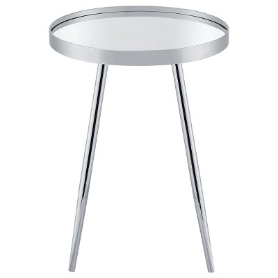 Chrome Round Metal and Glass Mirrored End Table