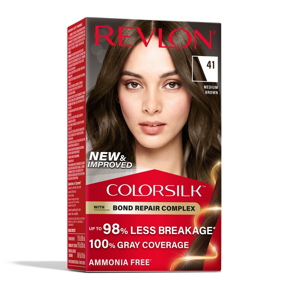 Photos - Hair Dye Revlon ColorSilk Beautiful Color 100 Gray Coverage Ammonia-Free Permanent Hair Color - 041 Medium Brown - 4.4 fl oz 41 Mediu 