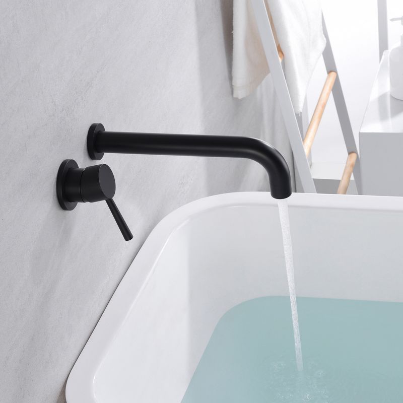 Sumerain Matte Black Wall Mount Left-Handed Tub Faucet Tub Filler Long Spout Wall Bathtub Faucet, 4 of 9