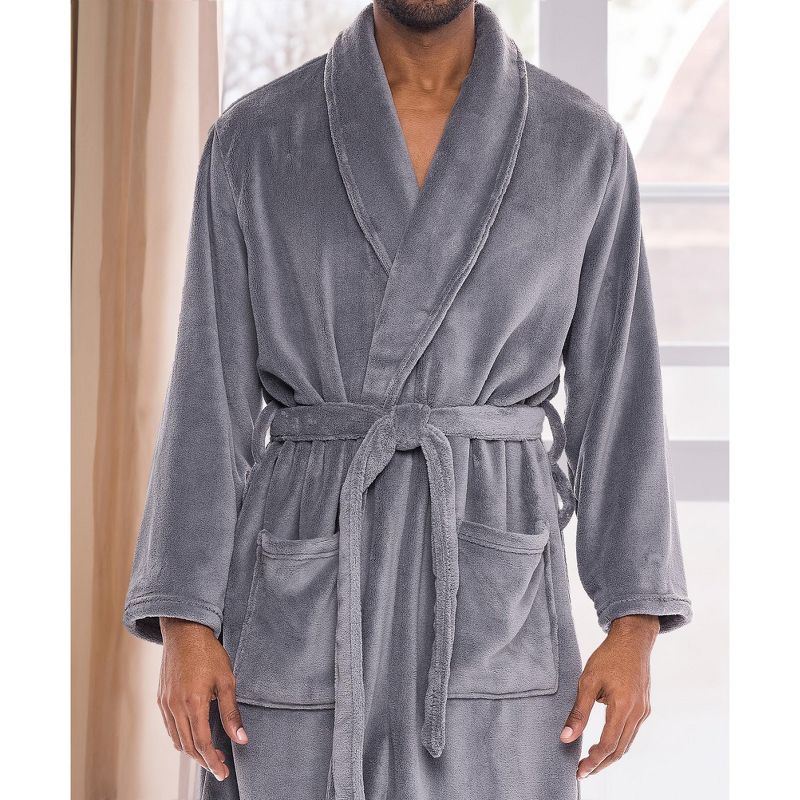 Men's Plush Fleece Robe, Soft Cozy Warm Wrap Around Bathrobe, 6 of 7