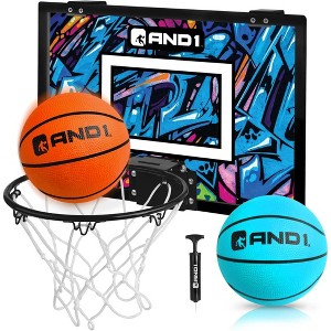 AND1 Over the Door Mini Basketball Hoop: 18x12 Shatterproof Backboard, 2 Mini Basketballs, and Hand Pump Included - Ultimate Indoor Accessory - 1 of 4