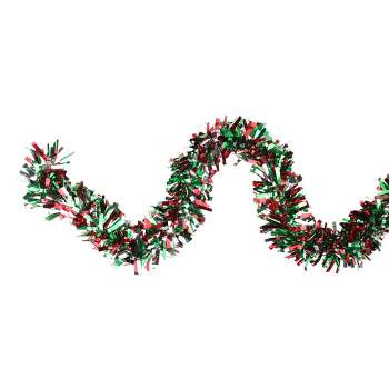 Northlight 12' x 4" Unlit Green/Red Wide Cut Shiny Tinsel Christmas Garland
