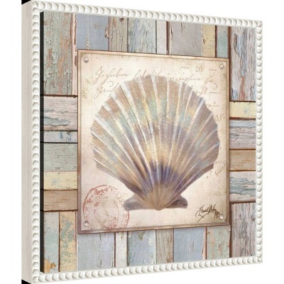 16"x16" Beaded White Framed Nautical Shell Canvas Print