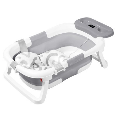 BabyBond Collapsible Baby Bathtub for Infant to Toddler, Portable Baby Bath Tub with Soft Cushion & Thermometer