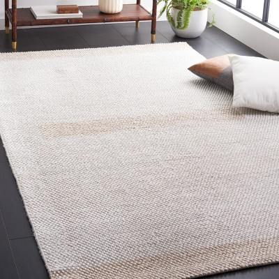 Handmade Ivory and Beige Wool Flat Woven Area Rug, 5' x 8'