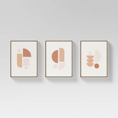 12" x 16" Neutral Shapes Framed in Pale Maple Wall Canvas Brown - Threshold™