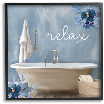 Stupell Industries Blue Floral Relax Bathroom Scene Framed Giclee Art