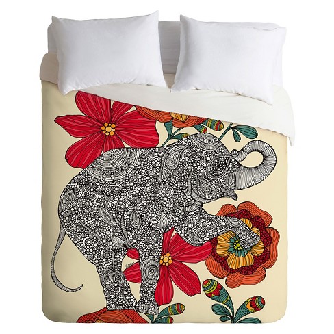 Valentina Ramos Spring Garden Elephant Duvet Queen Red Deny