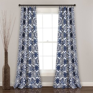 2pk 52"x95" Light Filtering Marvel Curtain Panels Navy - Lush Décor: Geometric Modern Drapes, 95 Inch Length - 1 of 4