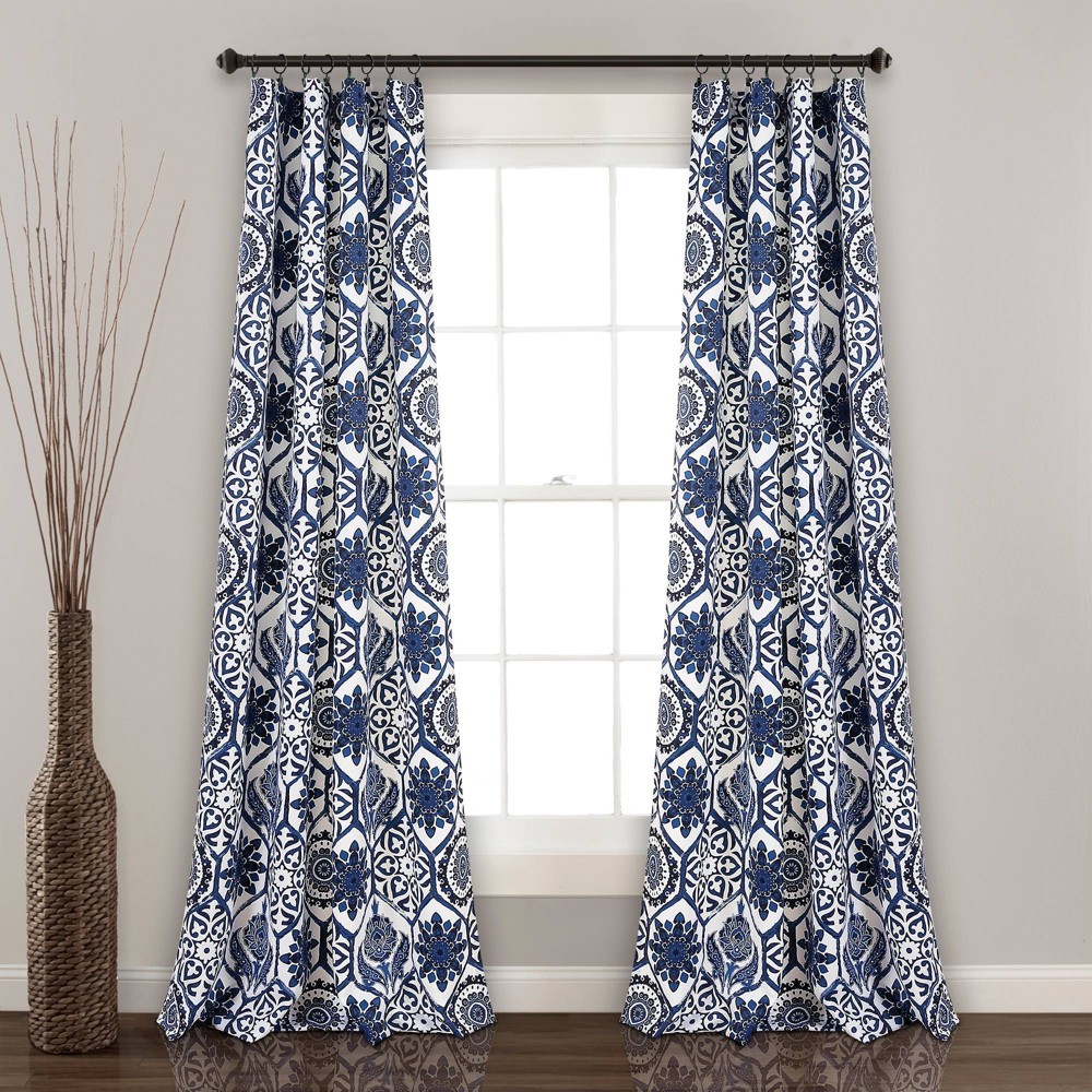 Photos - Curtain Rod / Track 2pk 52"x95" Light Filtering Marvel Curtain Panels Navy - Lush Décor: Geometric Pattern, Energy Efficient, Rod Pocket