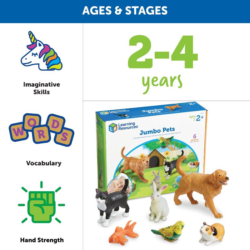Learning Resources Jumbo Domestic Pets: Cat, Dog, Rabbit, Guinea Pig, Fish and Bird, 6 Animals, Ages 2+, 4 of 6