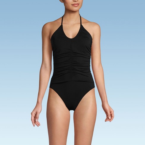 Lands End Women s Ruched Multi way V neck Halter High Leg One Piece Swimsuit Target