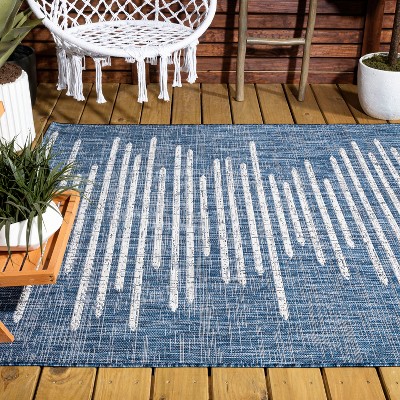 Bohemian Blue Stripe Synthetic 4' x 6' Reversible Area Rug