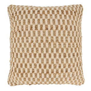 Saro Lifestyle Artisanal Jute and Cotton Woven Throw Pillow Cover, Beige, 20"x20" - 1 of 3