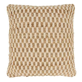 Saro Lifestyle Artisanal Jute and Cotton Woven Down Filled Throw Pillow, Beige, 20"x20"