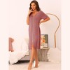 cheibear Women's Ruffled V-Neck Short Sleeve Pullover Pajama Midi Nightgown - 4 of 4