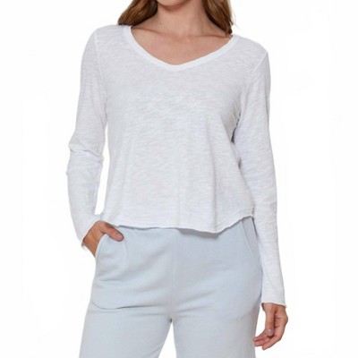 Women's Long Sleeve V-neck Flowy Tee - mododoc S