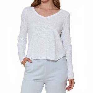 Women's Long Sleeve V-neck Flowy Tee - mododoc S - 1 of 2