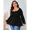 Coolmee Womens Plus Size Peplum Tops Puff Long Sleeve Square Neck Blouse Ruffle Hem Pullover Babydoll Top - 3 of 4