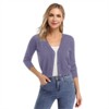 Clearlove Women's Cropped Bolero Cardigan – 3/4 Sleeve V-Neck Basic Classic Casual Button Down Knit Soft Sweater Top - 4 of 4