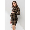 Hello Miz Women's Plaid Bodycon Side Ruched Long Sleeve Maternity Dress - 2 of 4