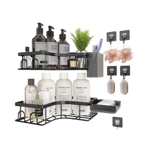 Aoibox Adhesive Shower Caddy,9-Piece Corner Bath Organizer Set, Rustproof Stainless Steel Shelves,No Drilling Storage for Bathroom, Kitchen,Home Decor - 1 of 4