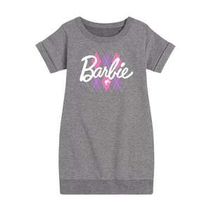 Girls' - Barbie - Argyle Graphic Short Sleeve Fleece Dress - 1 of 4