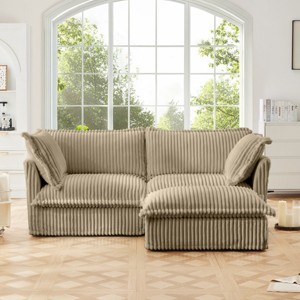Slipcovered Sectional Sofa, 2 Seater Sofa with Removable Cover, Sofa with Convertible Ottoman, Corduroy Fabric Sectional Sofas-Cuddlewood - 1 of 4