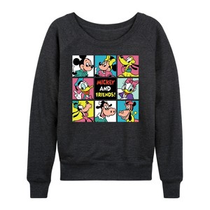 Women's - Disney - Mickey Mouse and Friends Grid Lightweight French Terry Wide Neck Long Sleeve Shirt - 1 of 4