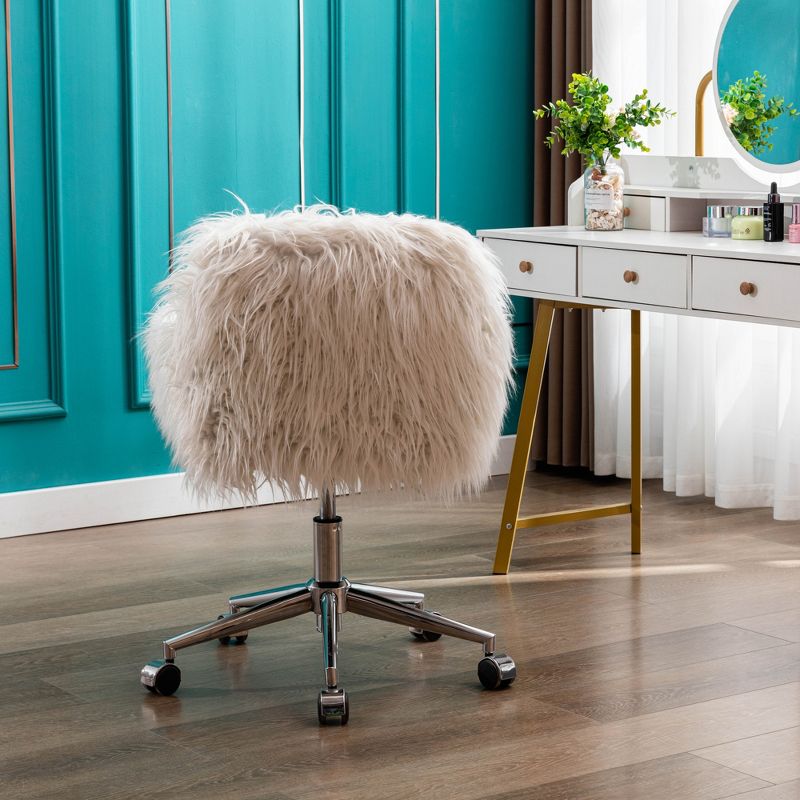 Modern Faux Fur Home Office Chair, Swivel Fluffy Vanity Chair-ModernLuxe, 3 of 11
