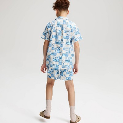 Cat & Jack Boys' Short Sleeve Patchwork Printed Linen Blend Button-Up Shirt - Cat & Jack™ Blue M — фото 2