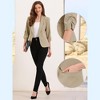 INSPIRE CHIC Women's 3/4 Sleeve Shawl Lapel Pocket Single Button Office Work Blazer Small Khaki - 2 of 4