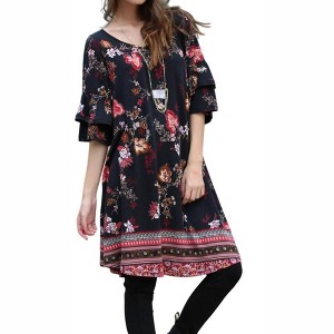 Women's Floral Double Ruffle Sleeve Dress - ANGIE - 1 of 3