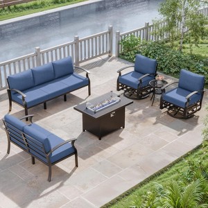 ALAULM Aluminum Patio Furniture Set 7-Seat Modern Metal Outdoor Conversation Sets w/45in Propane Fire Pit Table, Swivel Rocking Chairs - 1 of 4