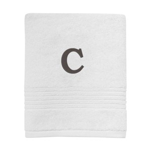 Avanti White with Grey Block Monogram Hand Towel  C - 1 of 3