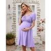 Coolmee Women Maternity Square Neck Smocked Chest Drawstring Puff Short Sleeve A-Line Dress - 3 of 4