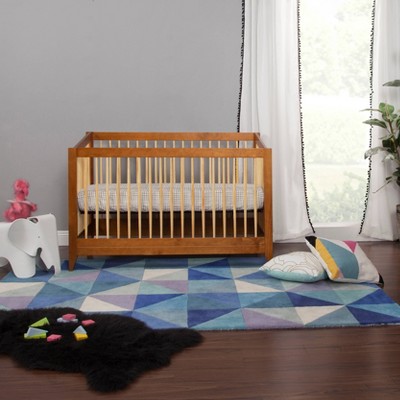 Chestnut and Natural Mid-Century Modern Convertible Crib
