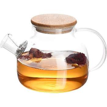 REGAL TRUNK Glass Teapot with Wooden Lid, Clear
