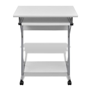 vidaXL Compact Computer Desk Table with Pull-out Keyboard Tray for Home Office - White - 1 of 4
