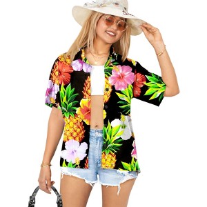 HAPPY BAY Hawaiian Shirts Womens Floral Summer Button Down Beach Party Blouse Shirt Short Sleeve Vacation Tops Tee Shirts Tank Top Women - 1 of 4