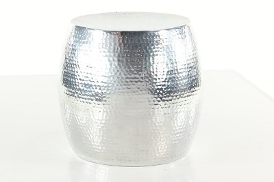 Elegant Round Hammered Silver Metal Accent Table