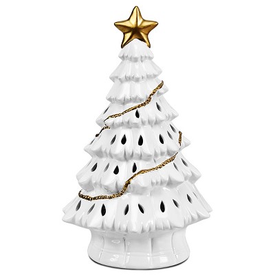 Costway 11''Pre-Lit Ceramic Christmas Tree Tabletop Lights White