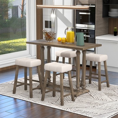 5 Pcs Wood Counter Height Dining Table Set With Integrated 9 Bar Wine  Compartment, Wineglass Holders And Padded Chairs, White-modernluxe : Target