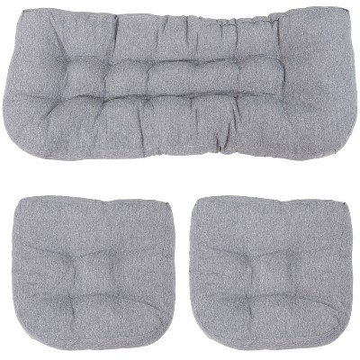Sunnydaze Indoor/Outdoor Olefin Polyester Replacement Settee Back and Seat Cushion Set for Bench, Couch, or Loveseat - Gray - 3pc
