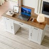 Acekool 60" Executive Farmhouse Desk with Drawers and Storage Cabinets, Rustic Wood Computer Desk for Home Office and Study, Antique White - 3 of 4